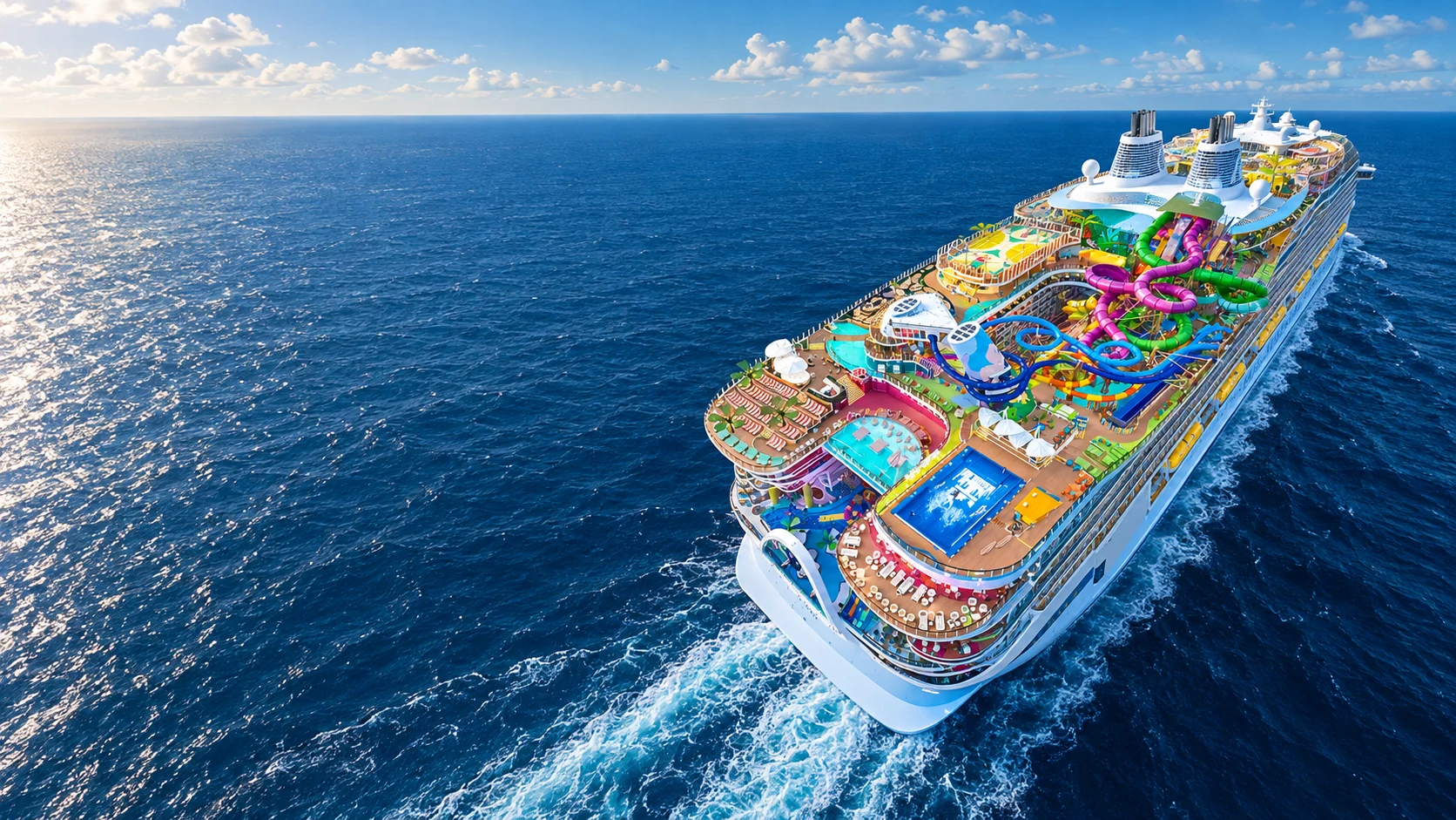 AI-generated cruise concept with colorful pools and slides